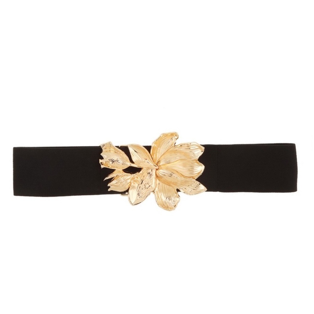 Gold Floral Accent Elastic Belt